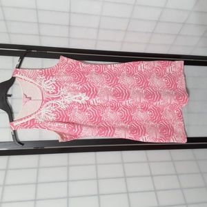 Lilly Pulitzer Sleeveless Pink & White Umbrella Dress w/White Aplique as Small